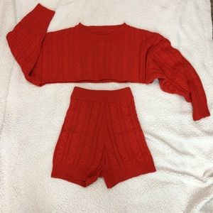 NWOT Matching Orange Crop-Sweater & Knit Short Set